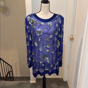 Jovani Blue Floral Embellished Top